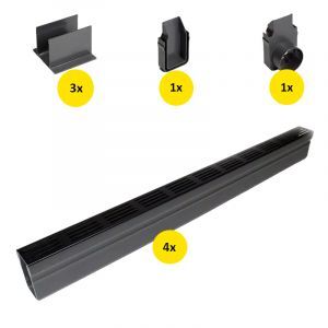 ACO Slimline Startpakket Zwart 4 Meter Met Zijuitloop