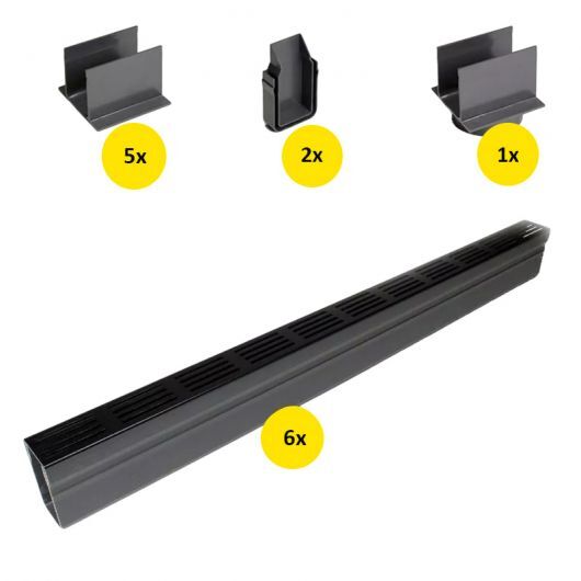 ACO Slimline Startpakket Zwart 6 Meter Met Onderuitloop